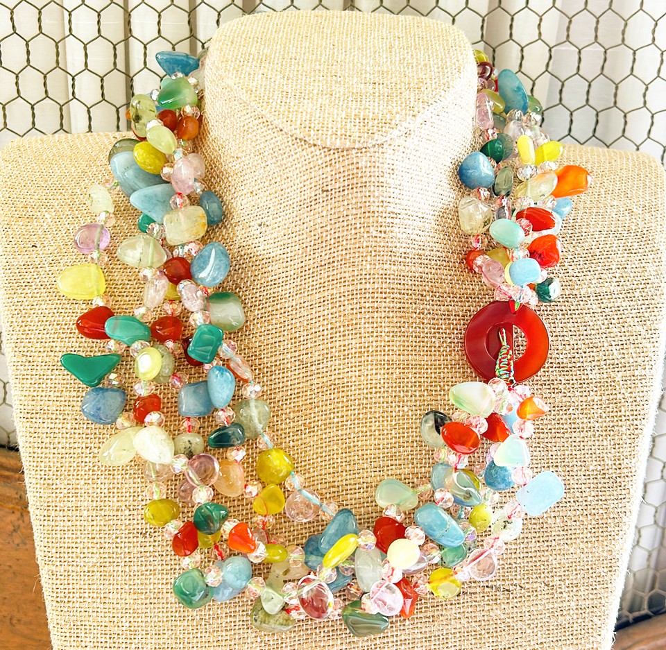 Bold chunky 5 strain multi colored stone link necklace.