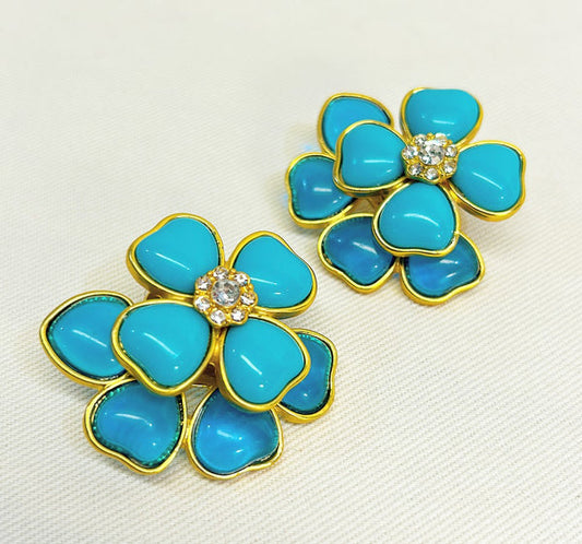 Beautiful turquoise style colored stone & style flower design earrings.