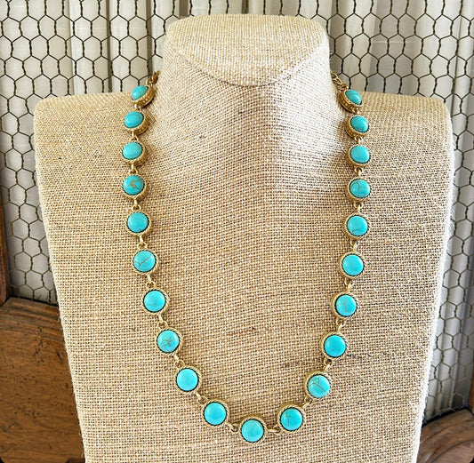 Round turquoise faux stone link necklace