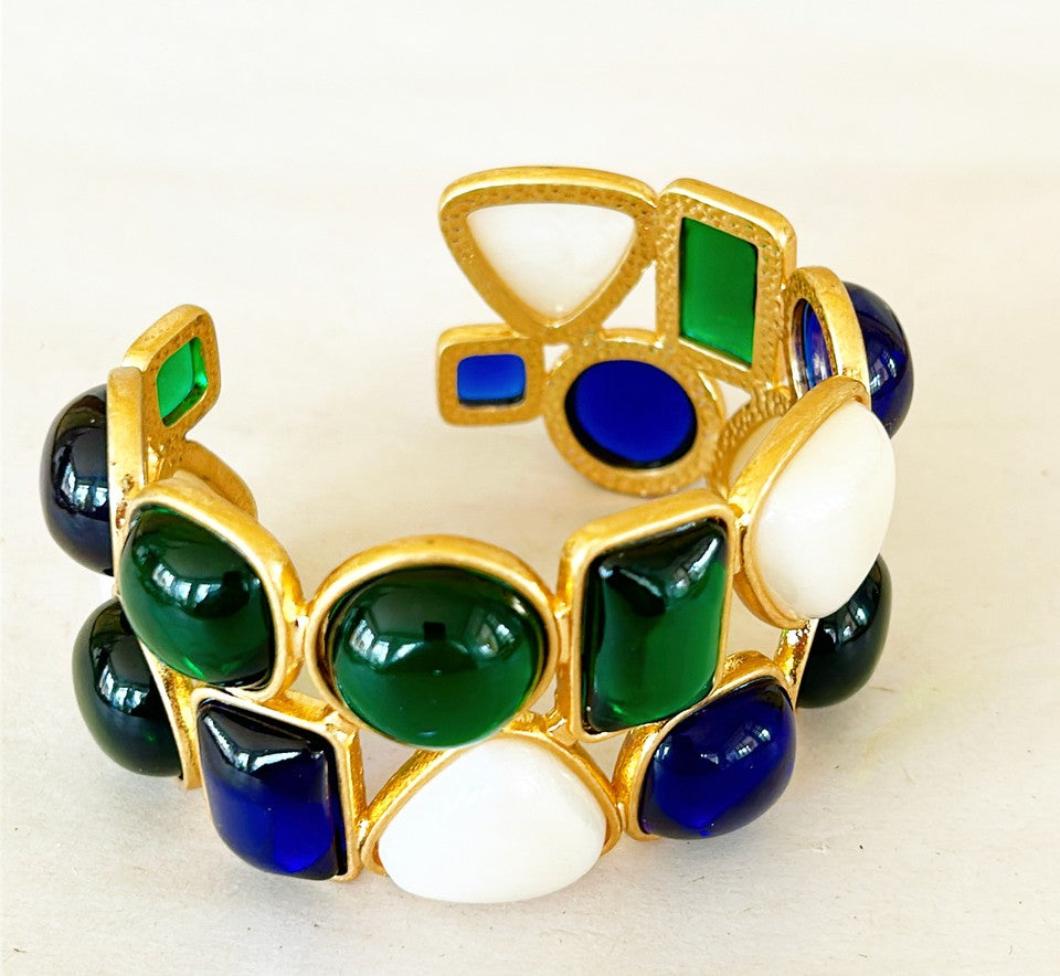 Bold fabulous statement cuff bracelet with multi colored style cabochon