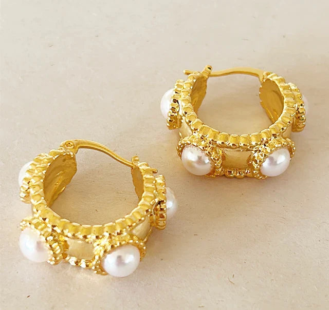 Faux pearl hoop earrings.